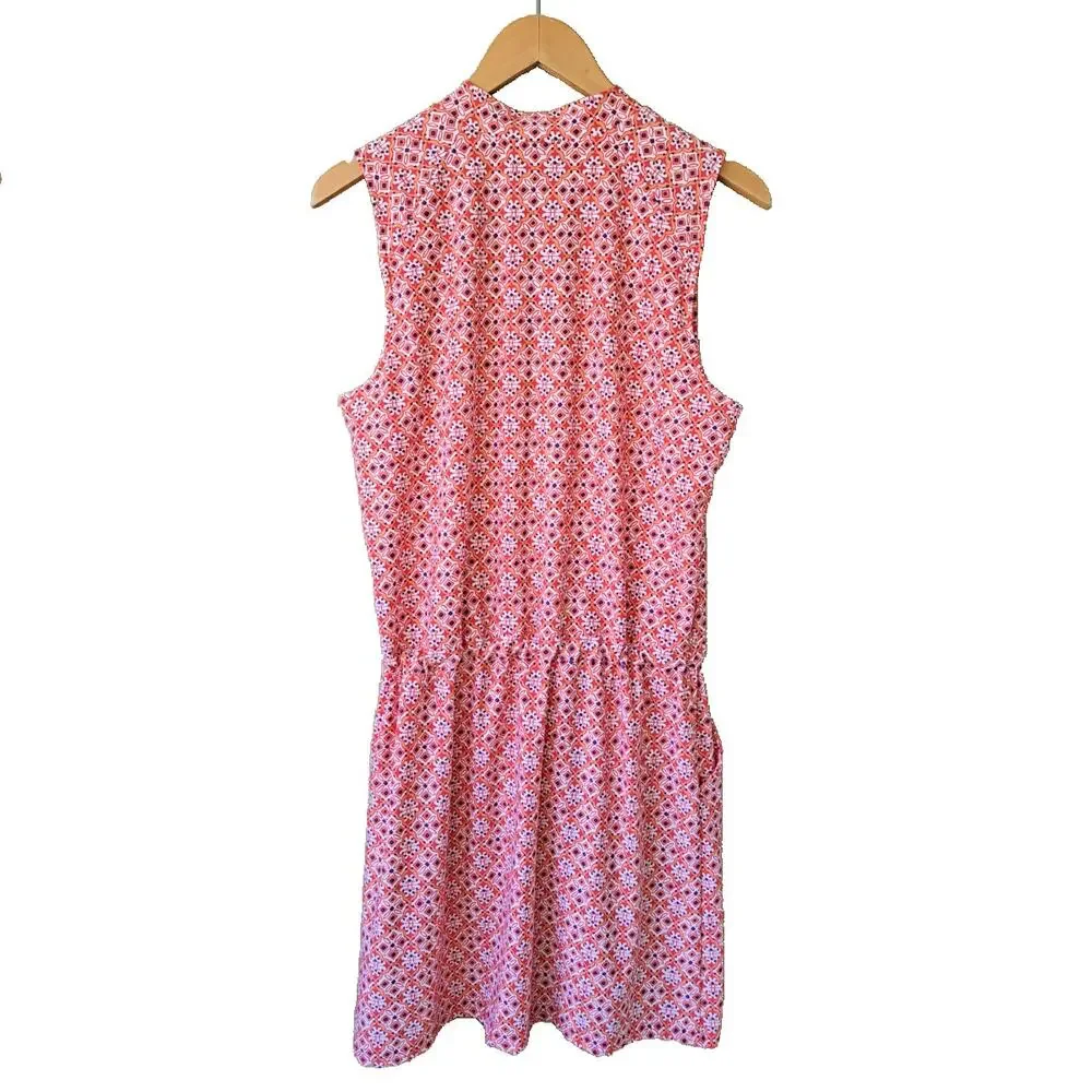 Helen Jon Sanibel Beach Mini Dress Size Large Coral Orange Navy V-neck Pockets - Picture 12 of 13